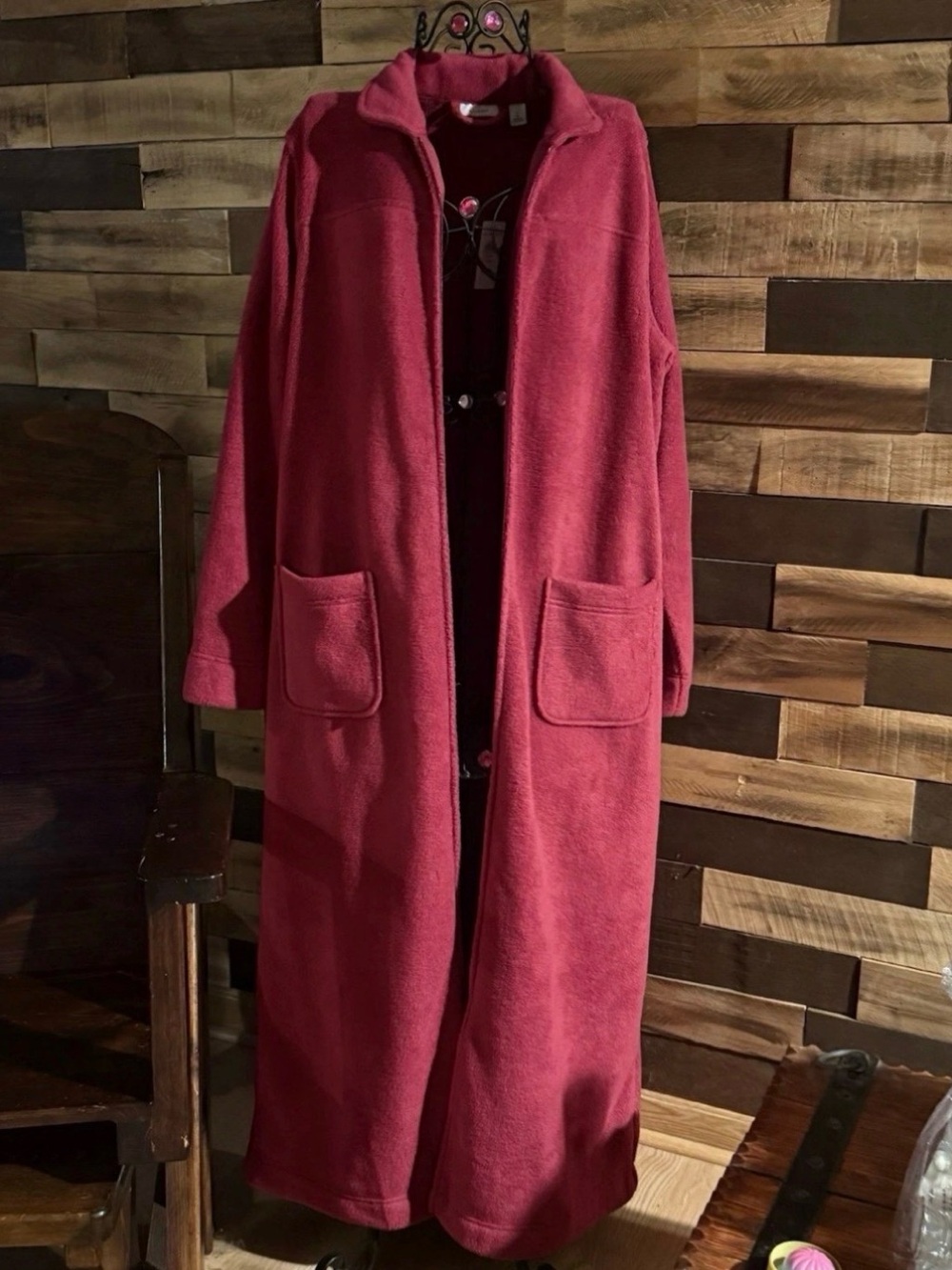 LL Bean Women’s Sz L Full Zip Winter Fleece Warm Robe Cozy Deep Raspberry NWT